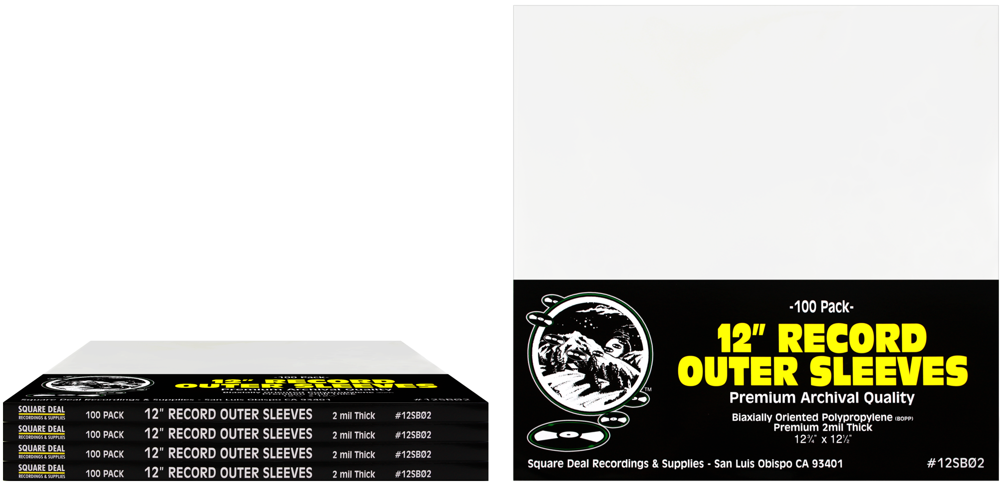 Square Deal Recordings & Supplies - Vendita all'ingrosso Accessori musicali - Bustine esterne trasparenti in BOPP 2 mil per dischi in vinile LP 12"0