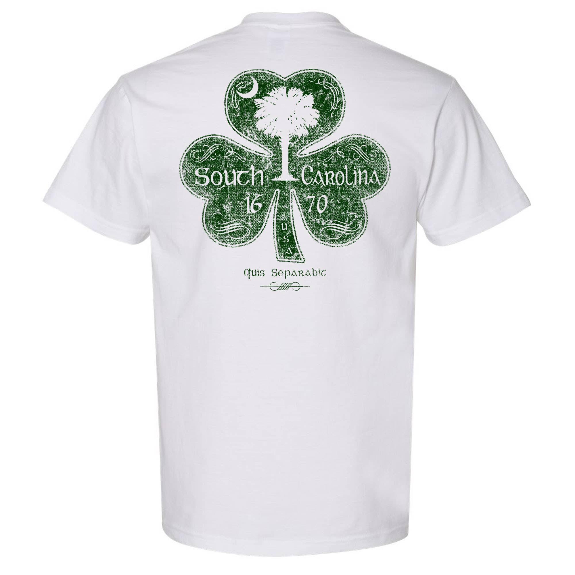 Charleston Apparel - Venta al por mayor Camiseta serigrafiada - Unisex - Camiseta con diseño de trébol de Carolina del Sur, del Día de San Patricio irlandés, blanca3