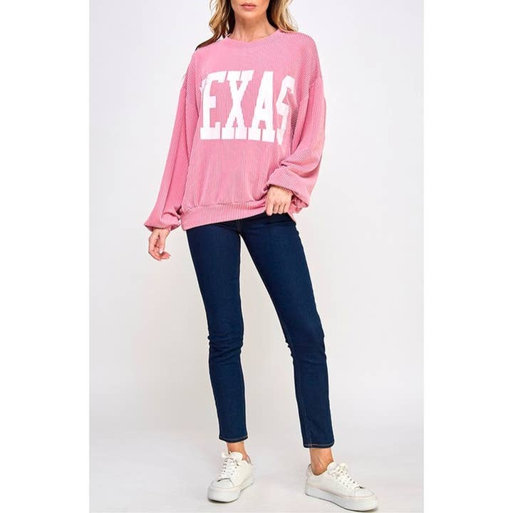 Coloring You - Wholesale Graphic Sweatshirt - Women's - 9078 TEXAS PRINT RIB CORD SWEATSHIRT9