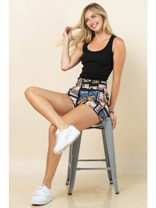 Black Multi AP1312-LESLIE VINTAGE WESTERN PRINT WOVEN SHORTS for wholesale on Faire5