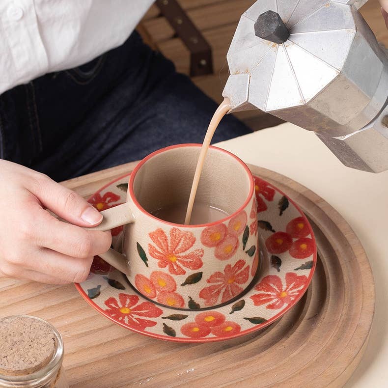 ACNITE(We cover U.S. import duties) - Wholesale Coffee Mug - Ceramic floral coffee cup Milk cup Retro Teacup for kitchen4
