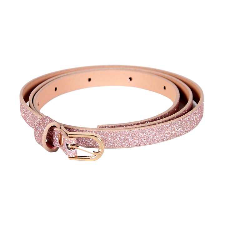 Children's Skinny Glitter Belt - Beige Sand (Girls 4-14Y) for wholesale by Peppercorn Kids