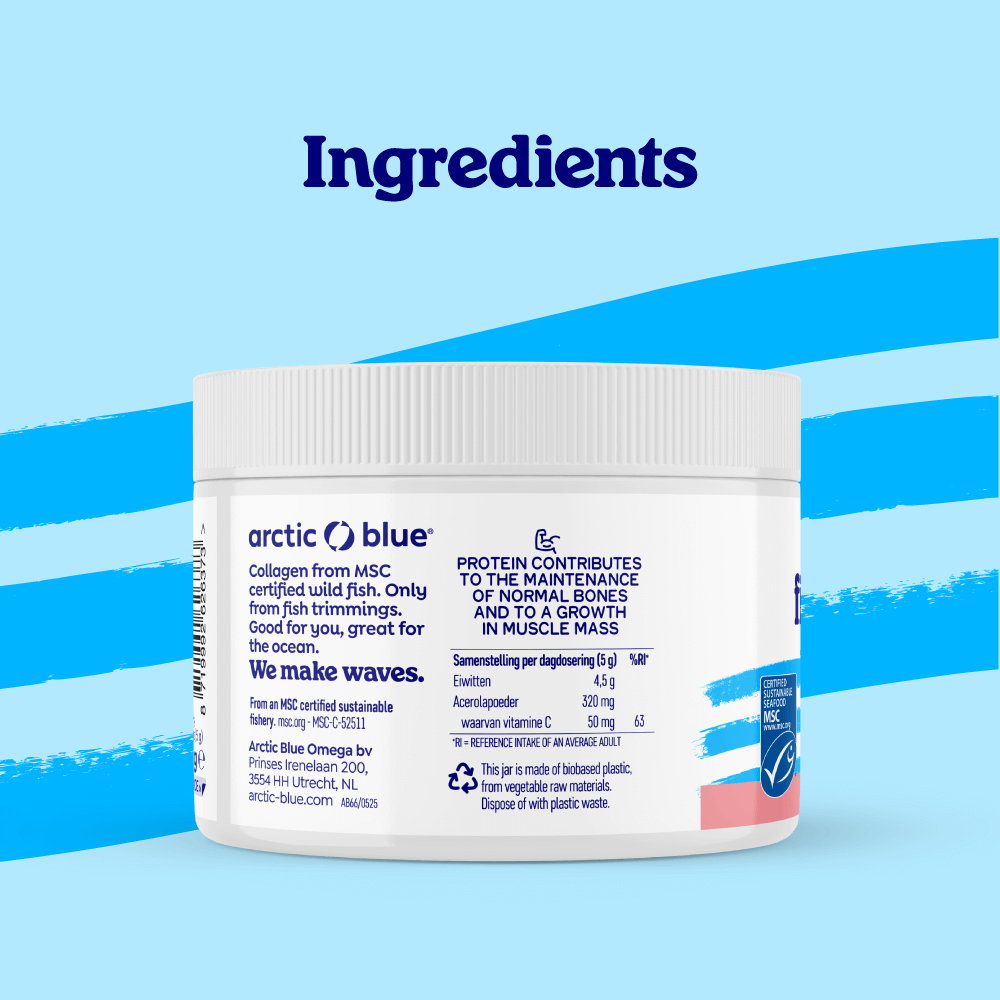 Arctic Blue - Wholesale Oral Supplement/Vitamin - Fish Collagen Powder Strawberry Flavour and Vitamin C - MSC (150g)3