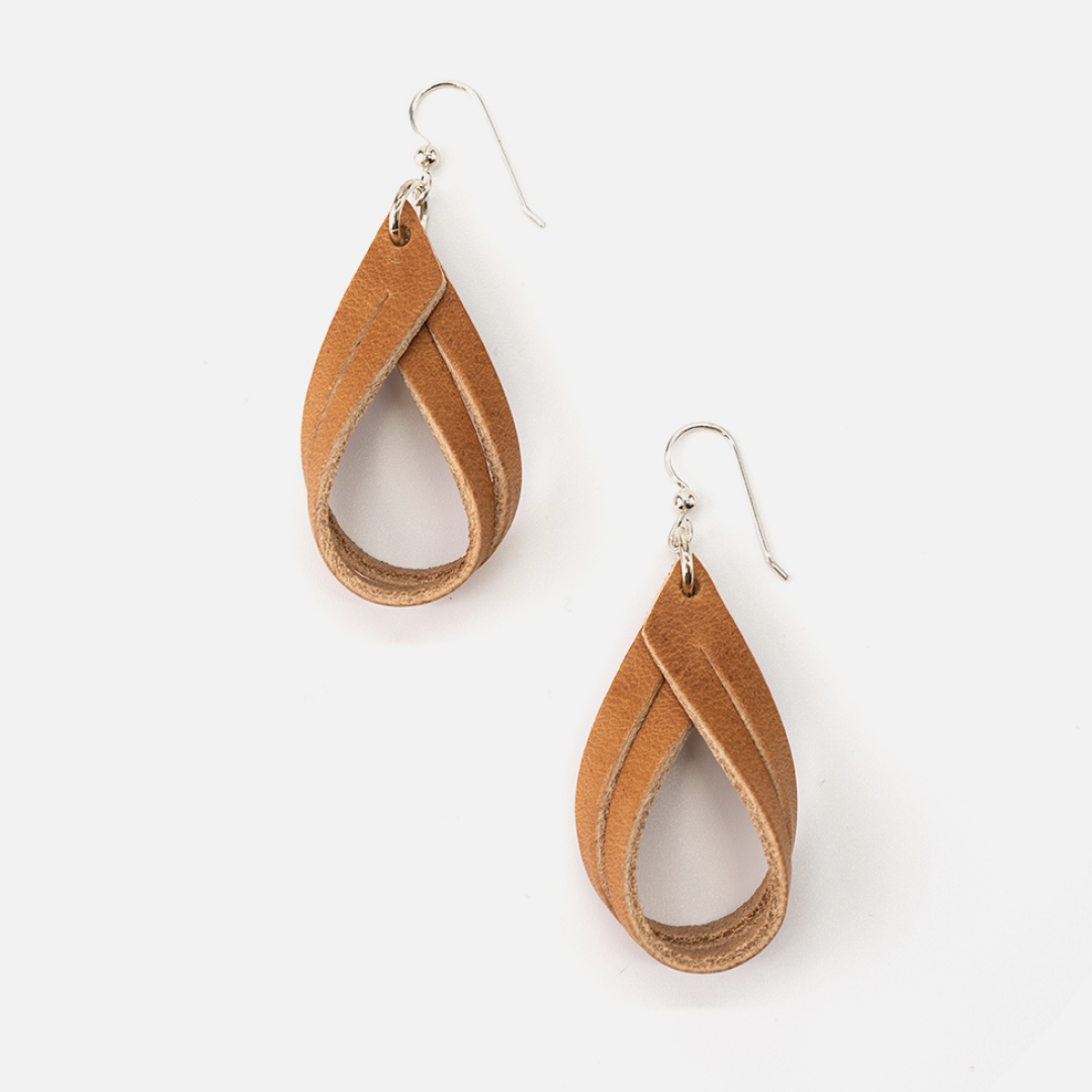 Range Leather Co. - Vente Boucles d'oreilles pendantes - Créoles doubles en cuir pleine fleur fabriquées à la main9