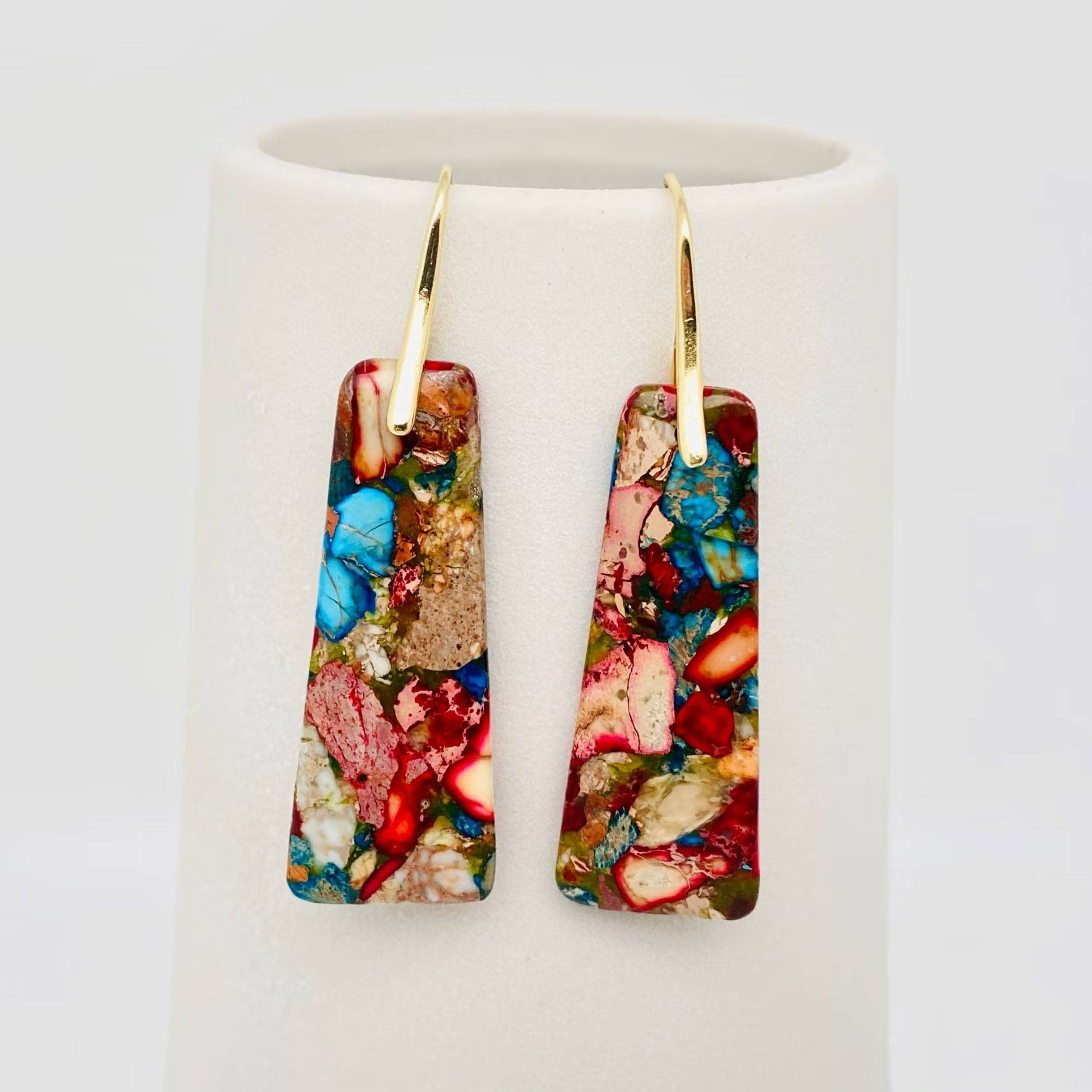 Mio Queena - Wholesale Dangle Earrings - Colored Emperor Stone Geometric Agate Chakra Earrings - CS2