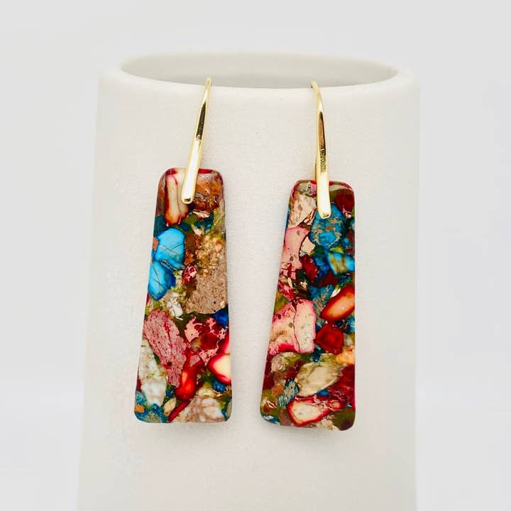 Mio Queena - Wholesale Dangle Earrings - Colored Emperor Stone Geometric Agate Chakra Earrings - CS2