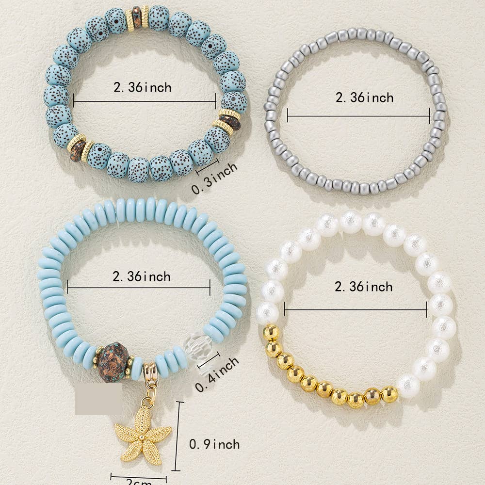 Blue Natural Stone Pearl Elastic Rope Multi-layer Bracelet for wholesale on Faire2