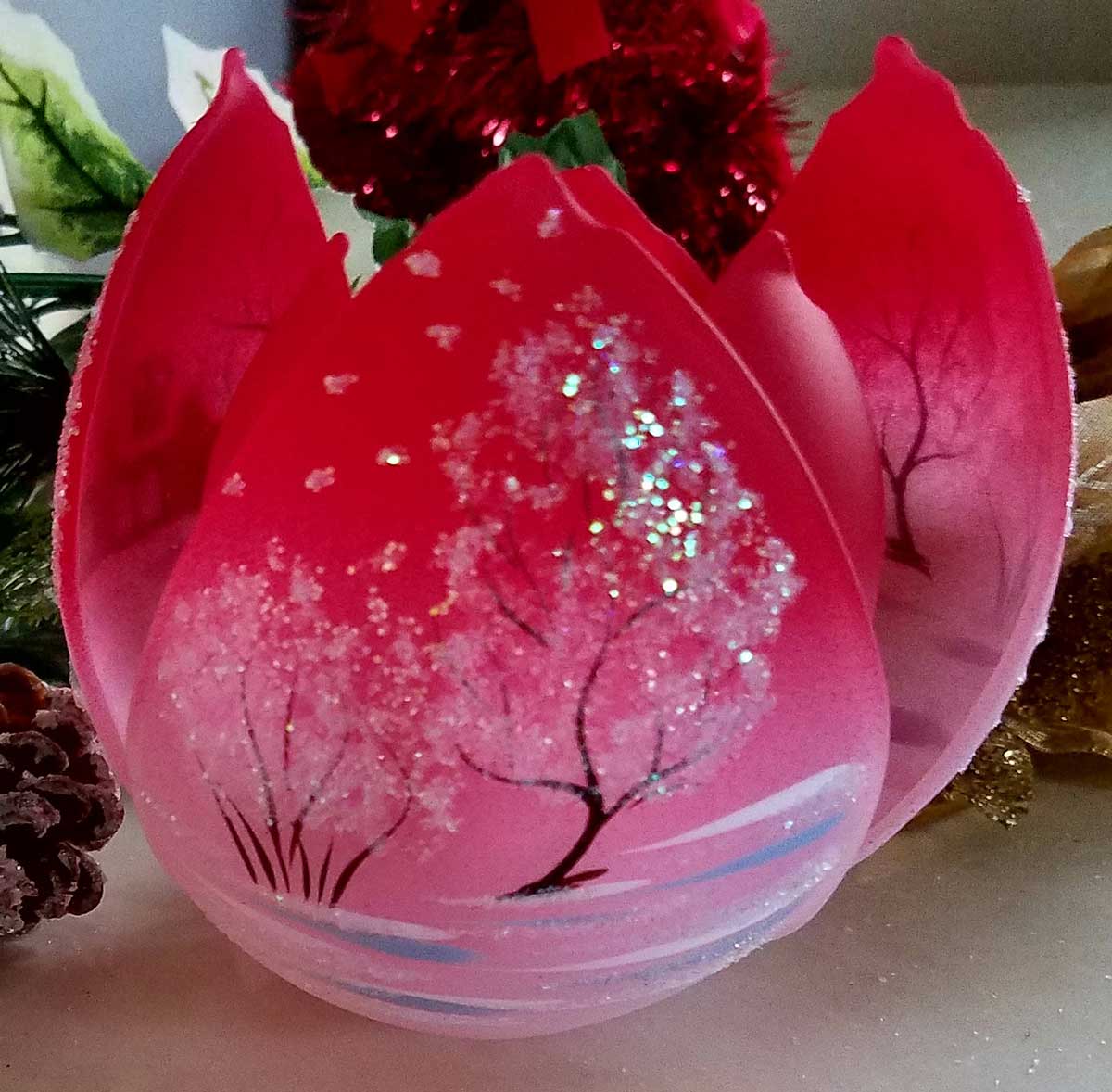 Glass by Iness - Wholesale Candle Holder - White Church In Winter Wonderland Collection - Candle Holder42