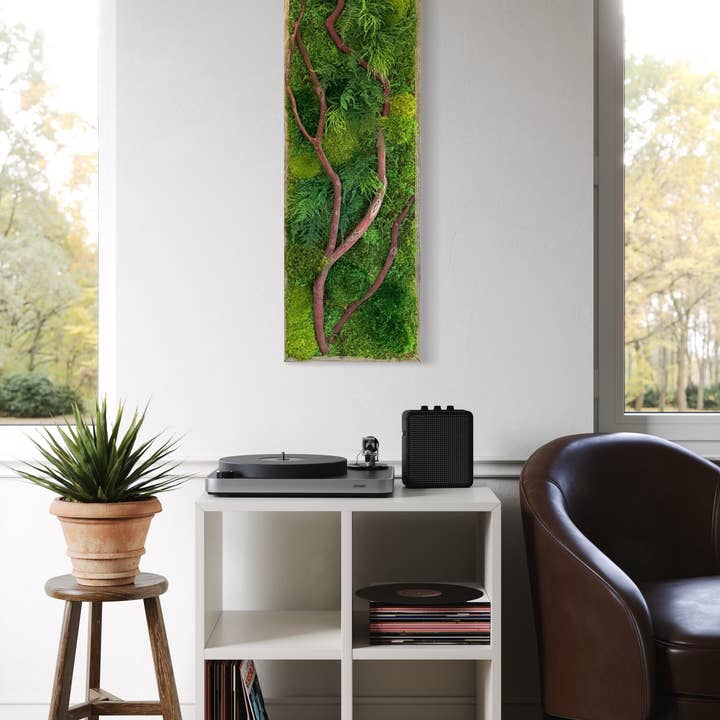 Handmade 36” x 12” Red Branch Moss & Ferns Plant Painting for wholesale by Artisan Moss