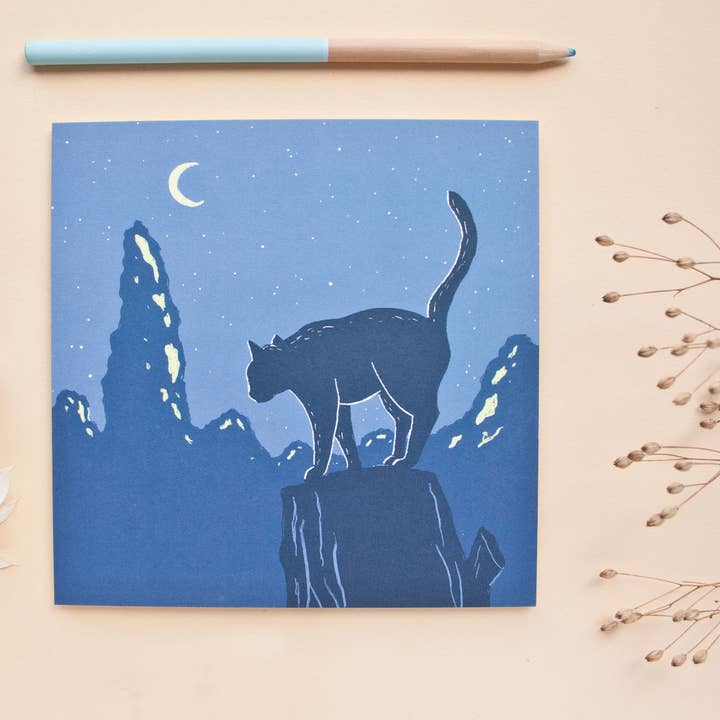 Postcard Cat in Blue Summer Night for wholesale by Katja Rub