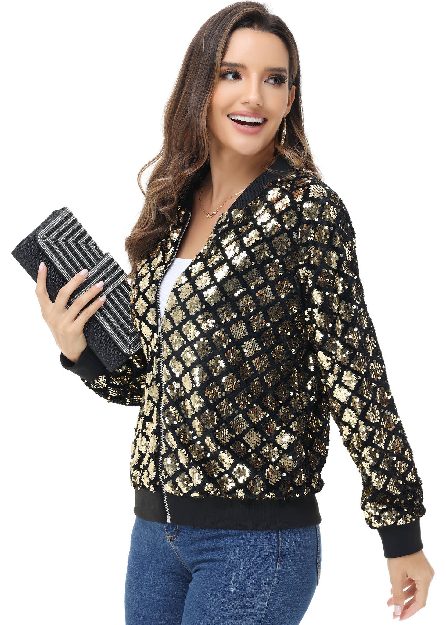 Anna Kaci Wholesale - Wholesale Varsity/Baseball Jacket - Women's - Striped Metallic Sequin Varsity Jacket74