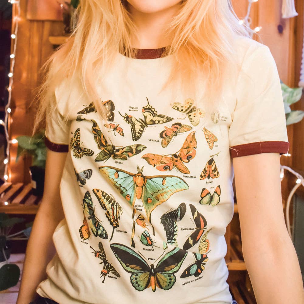 The Funnel Cake Tree - Wholesale Screen Printed T-Shirt - Women's - Butterfly Lover Ringer Graphic Tee4