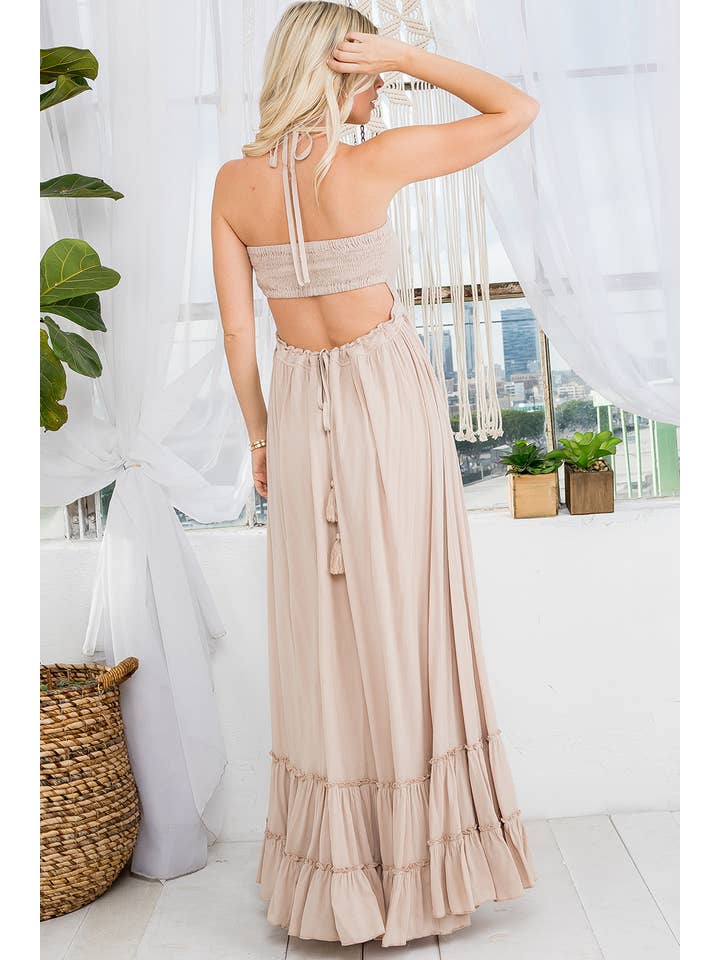 Sweet Lovely by Jen – Großhandel Kleid – Damen – MAXIKLEID MIT RÜCKENAUSSCHNITT UND GESMOKTEM STUFENROCK37