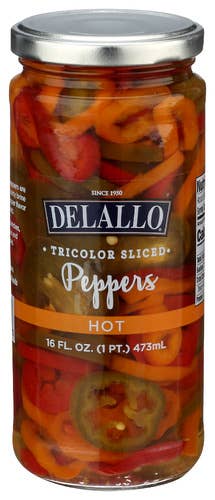 KeHE Distributors, LLC - Wholesale Pickled Vegetables - Delallo Tricolor Sliced Peppers, 16 fl oz0
