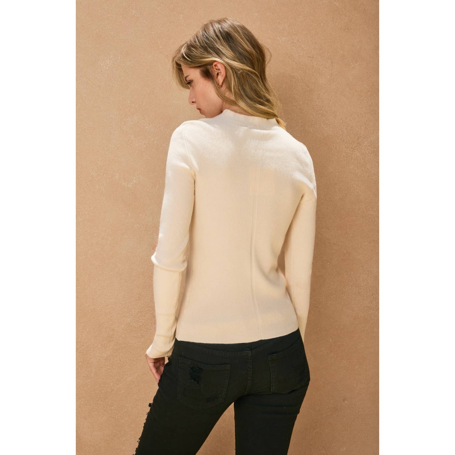 Dress Forum – wholesale Knitted jumper – Women′s – Enough Said Mock Neck Long Sleeve Sweater (1)2