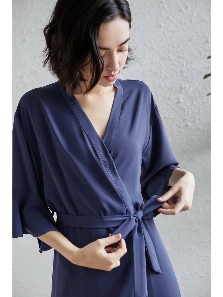 Mackleys - Wholesale Robe - Women's - PREORDER Solid Matte Satin Ruffle Robe1