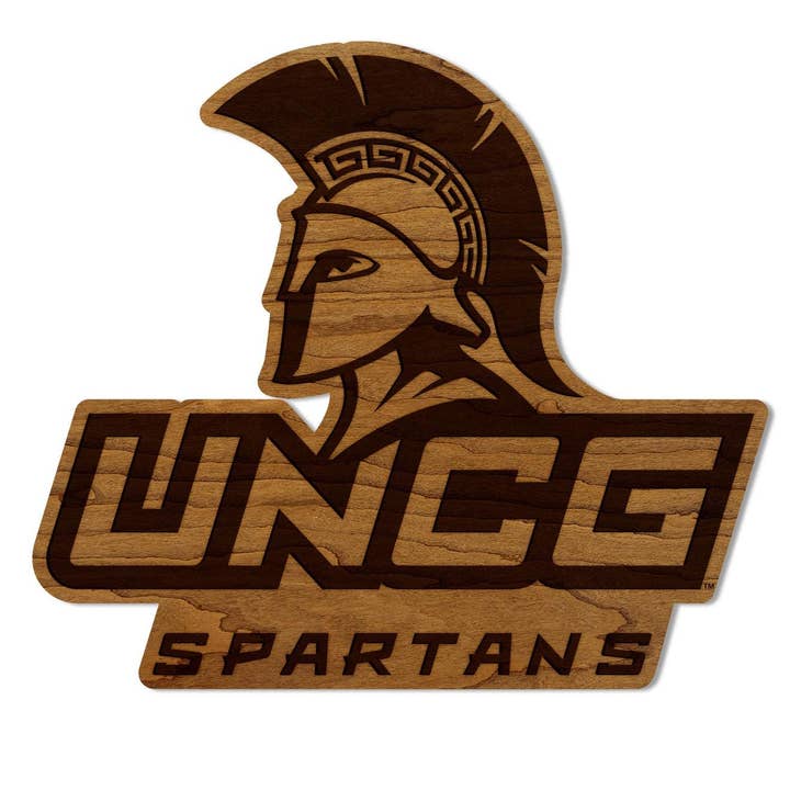 University of North Carolina Greensboro Spartan Logo Wall Hanging – Crafted from Cherry and Maple Wood - UNCG Spartans for wholesale by LazerEdge