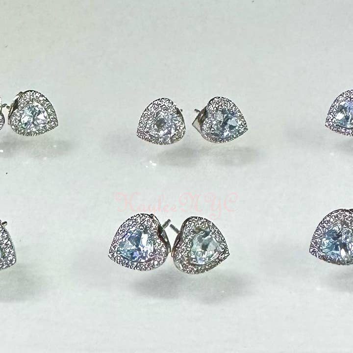 KayleeNYC - Wholesale Stud/Post Earrings - Natural Aquamarine Heart Sterling Silver Earring Stud1
