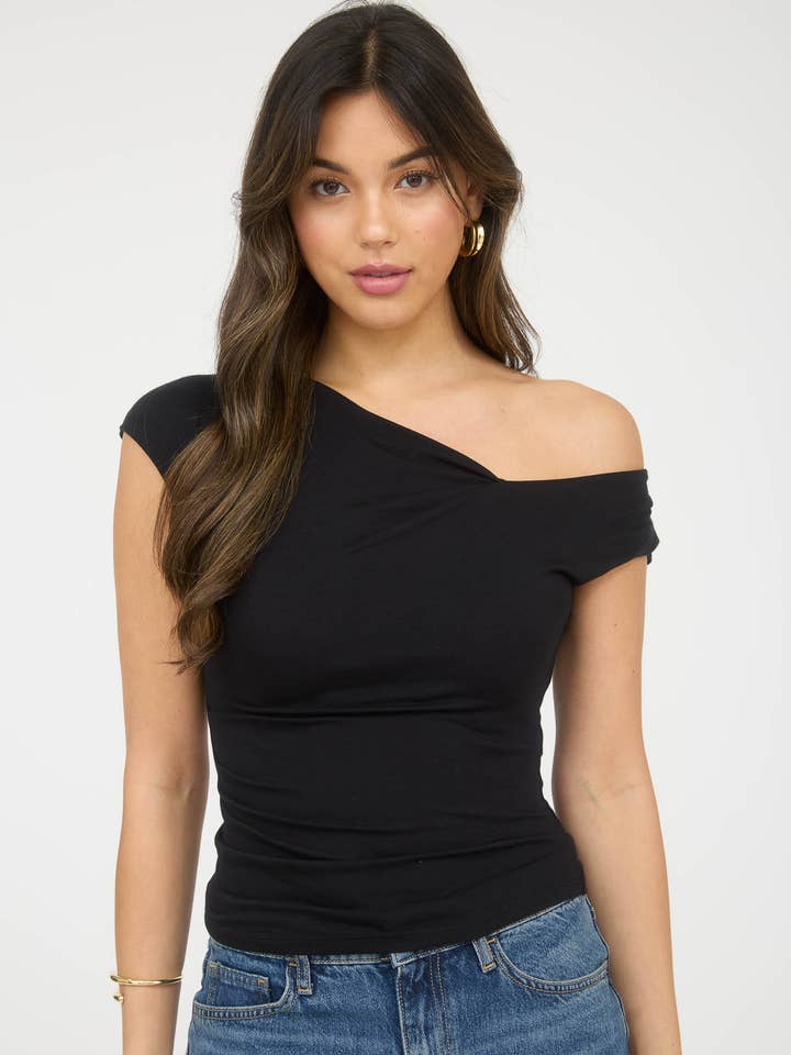 The Workshop Studio - Wholesale Knit Top - Women's - ASYMMETRICAL WRAP NECKLINE KNIT TOP0