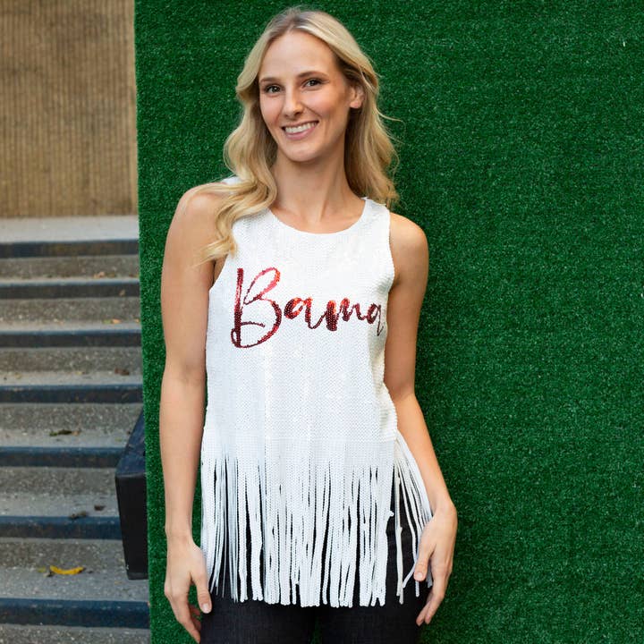Sequin Script Fringe Tank - NCAA-licensierad för wholesale av Kickoff Couture