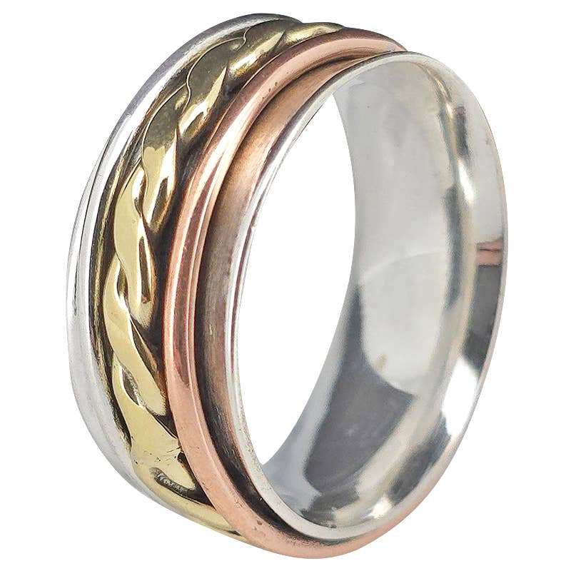 Amberman - Wholesale Band/gestapelde ring - Zilveren, Messing En Koperen Spinner Angst Ring2