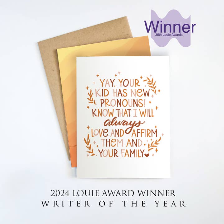 The Noble Paperie - Venta al por mayor Tarjetas de amor - Nuevos pronombres | Tarjeta de apoyo al orgullo de los padres transgénero LGBTQIA2