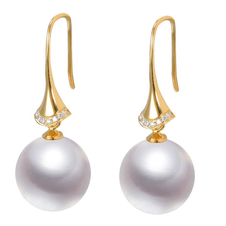 G18k Stiletto Diamonds Pearl Earrings for wholesale by Timeless Pearl
