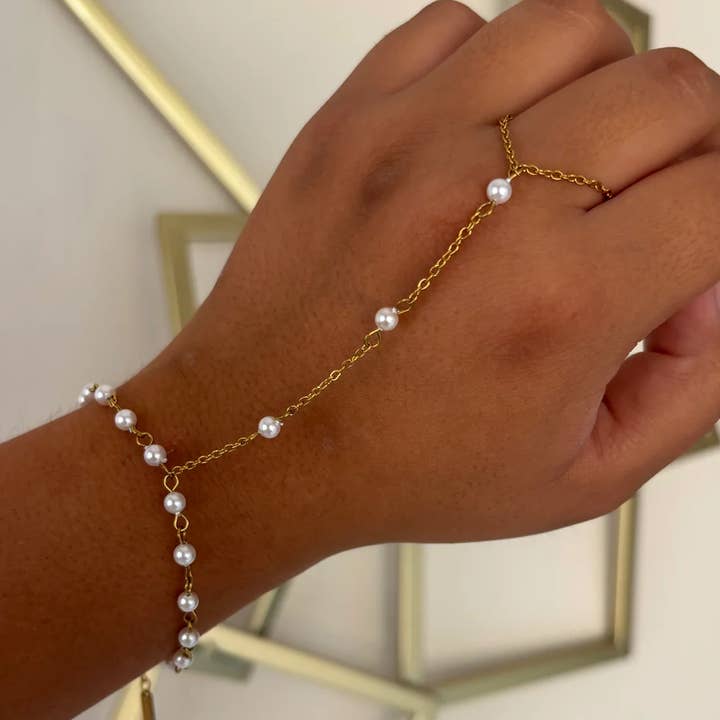 Pearl Hand Chain for wholesale by B Jewels By Brit