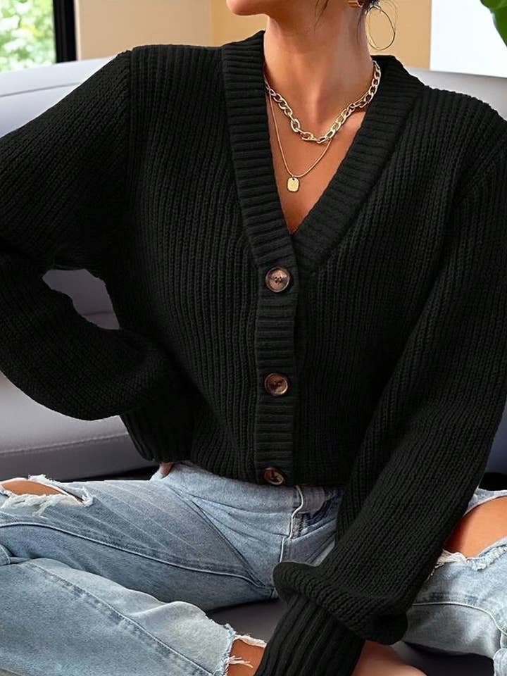 CWOCAL00828_CASUAL V-NECK LOOSE KNITTED SWEATER CARDIGAN for wholesale by NINEXIS