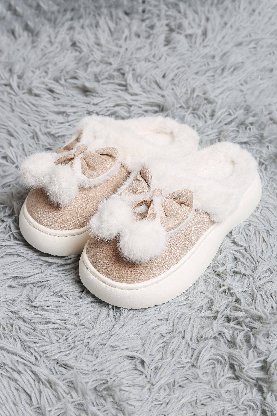 MiMi Wholesale - Wholesale Slippers - Women's - JCL6116 Superlux Faux Suede Fuzzy Bow and Pom Pom Slippers4