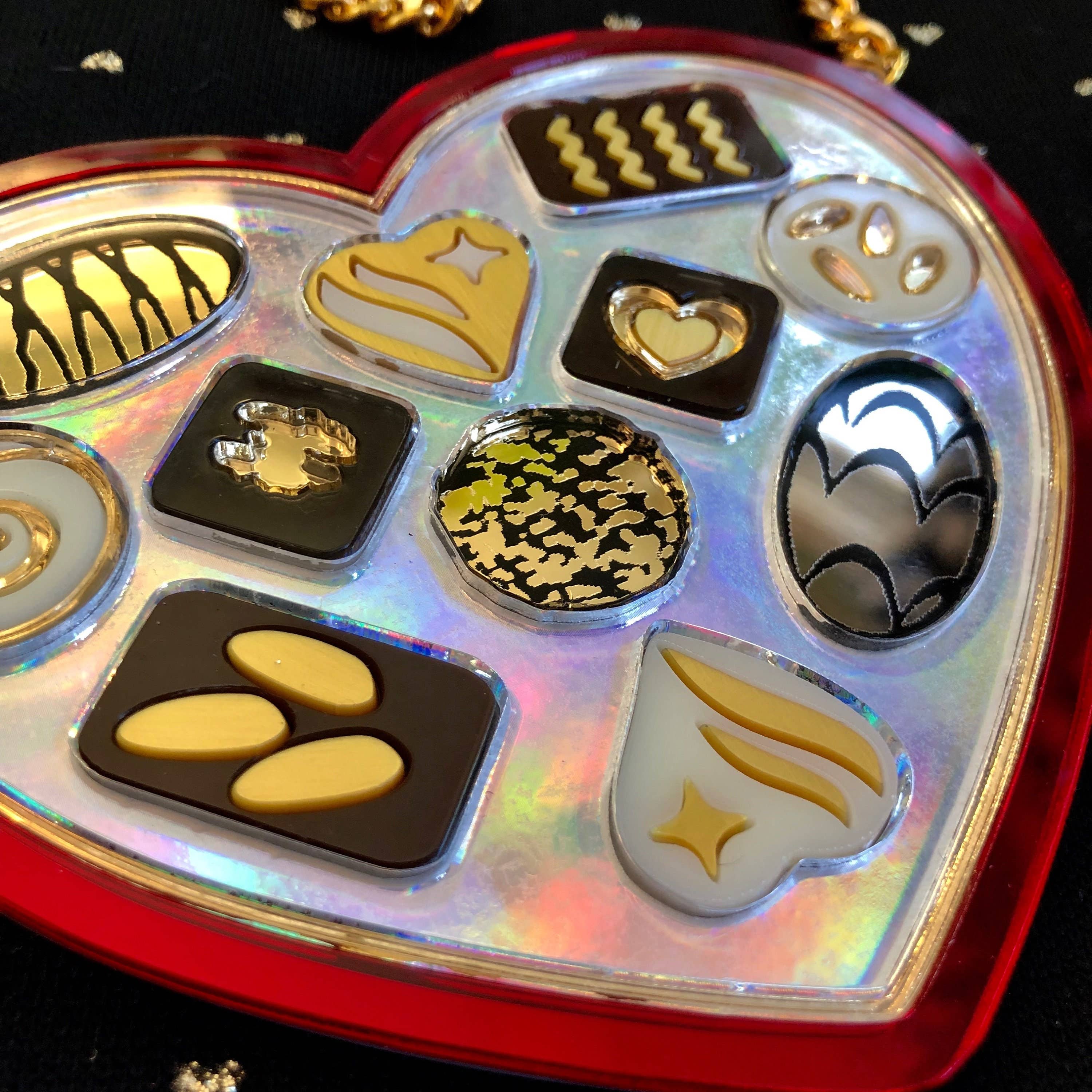 I'm Your Present – Colar pingente/pendente por atacado – Colar de caixa de chocolate em forma de coração, dia dos namorados, acrílico cortado a laser, joias de6