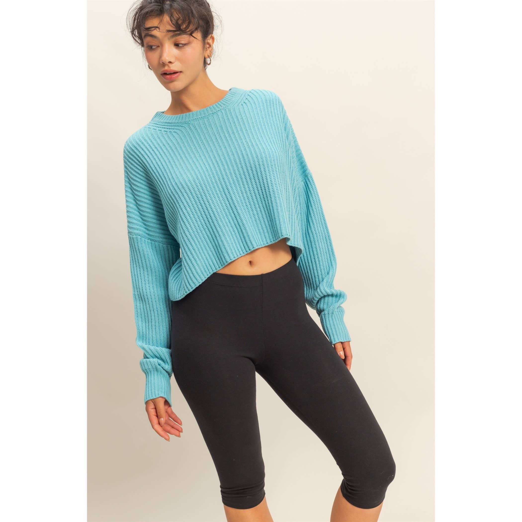 Double Zero - Wholesale Knit Sweater - Women's - Cropped Knit Sweater With Crew Neck7
