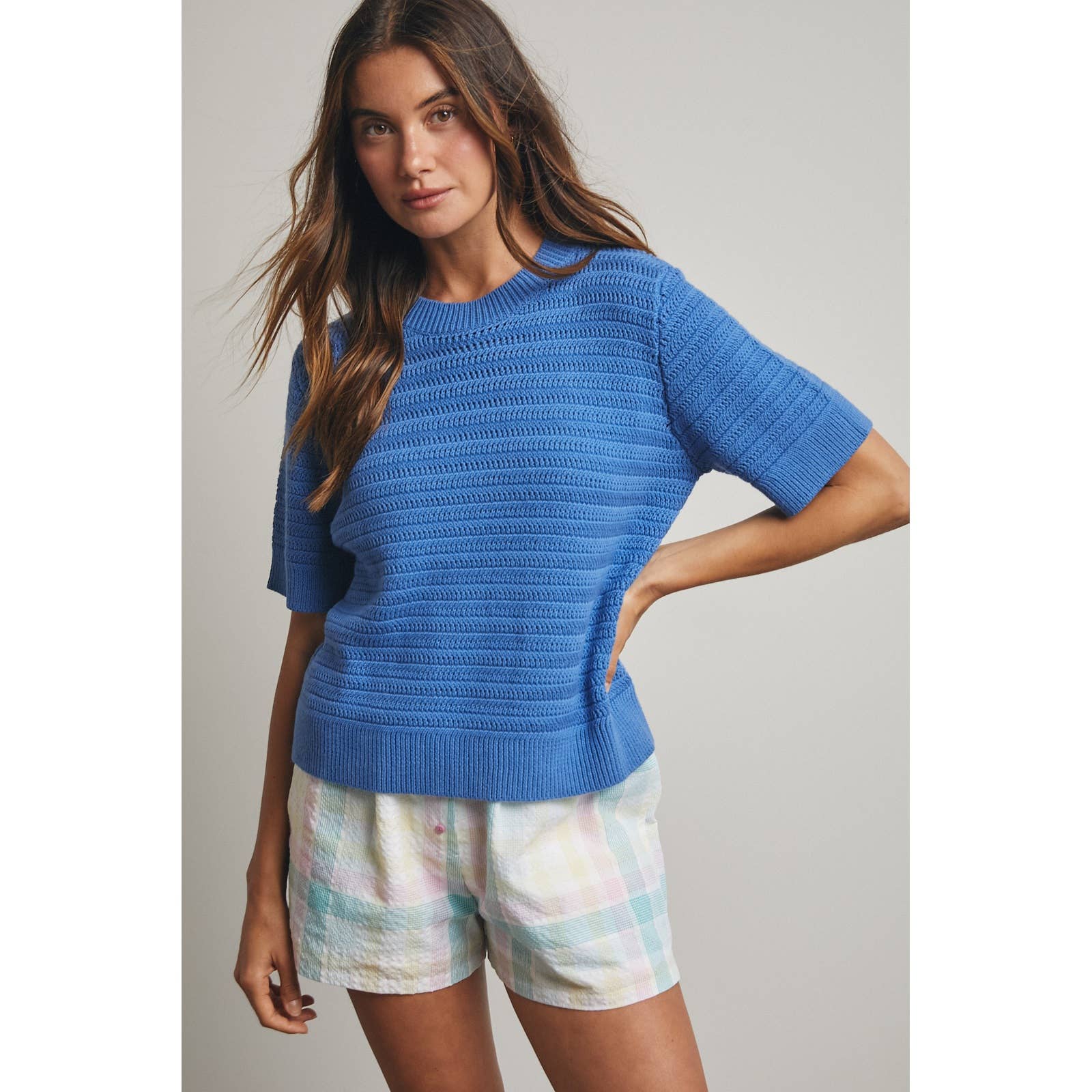 Wishlist Apparel - Wholesale Knit Sweater - Women's - TEXUTRED SHORT SLEEVE SWEATER TOP / WL25-118964