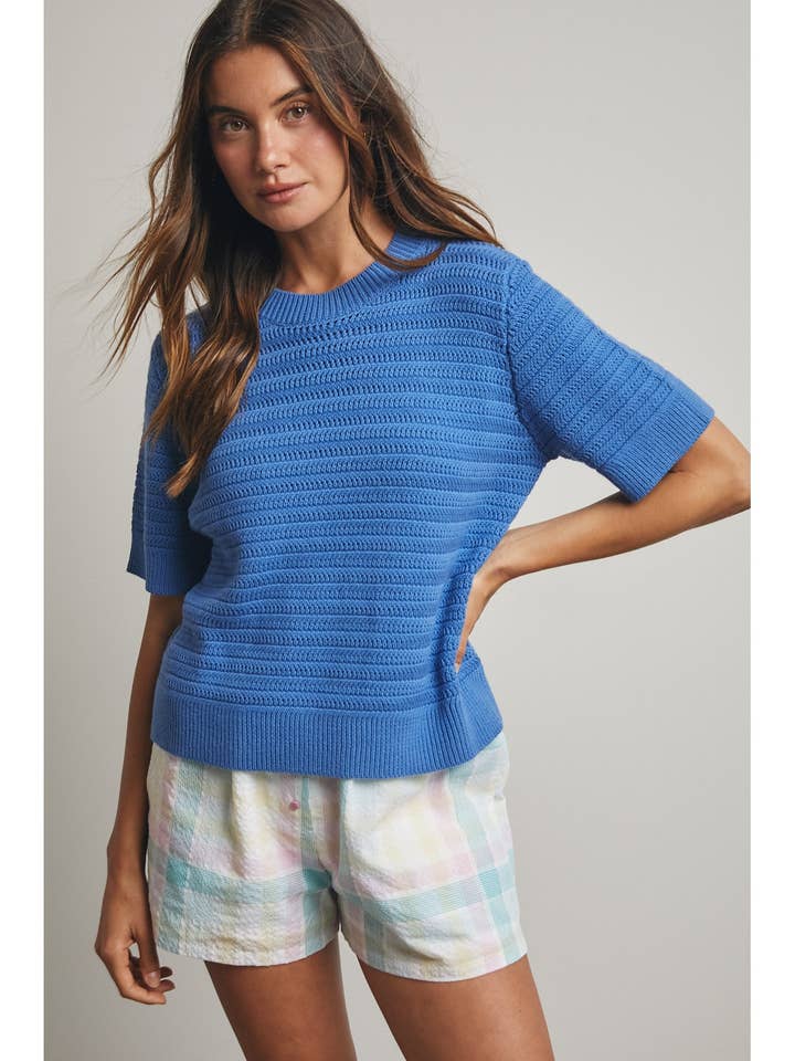 Wishlist Apparel - Wholesale Knit Sweater - Women's - TEXUTRED SHORT SLEEVE SWEATER TOP / WL25-118964