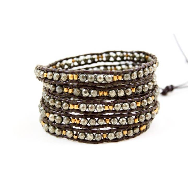 Cave - Lyxigt och kantigt pyrit- och guldläderarmband för wholesale av LIZOU