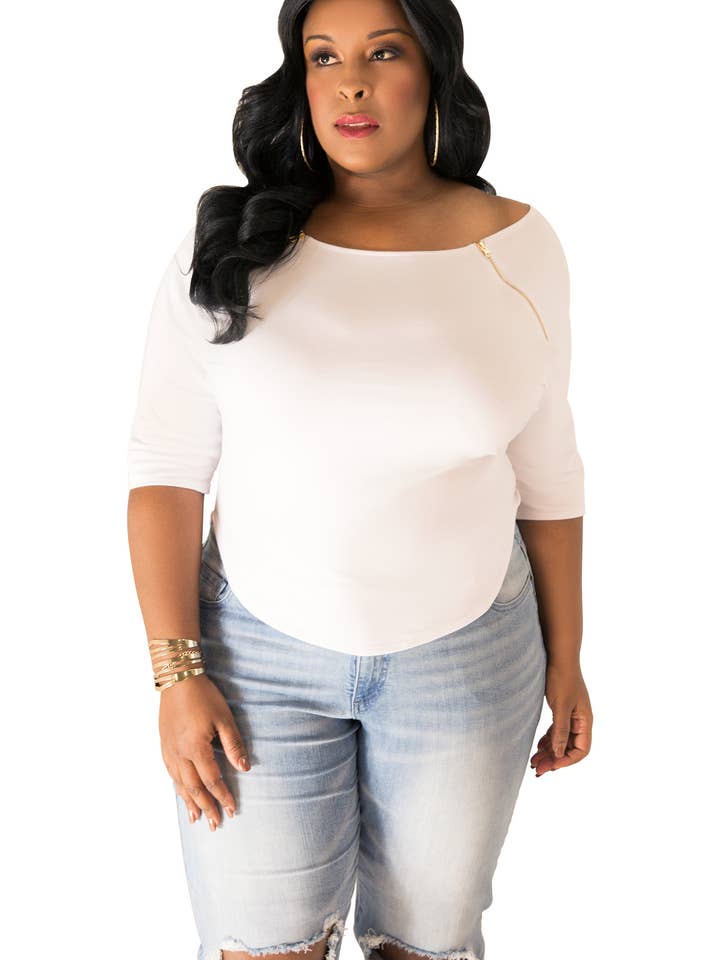Poetic Justice Plus Size Curvy Women's White Sleeve Shirt for wholesale by Poetic Justice