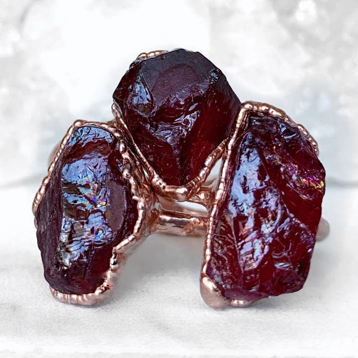 Buddha Blossom Jewels – Anel de cocktail/declaração por atacado – Anel Granada Cru Chunky em Cobre0