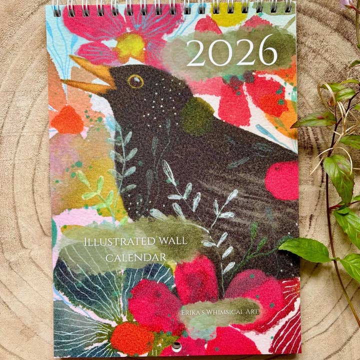 A5 Handmade 2026 Floral Art Calendar/Birthday Calendar for wholesale by Erika's Whimsical Art