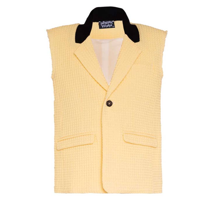Yellow Cotton Sleeveless Blazer for wholesale by Infantium Victoria