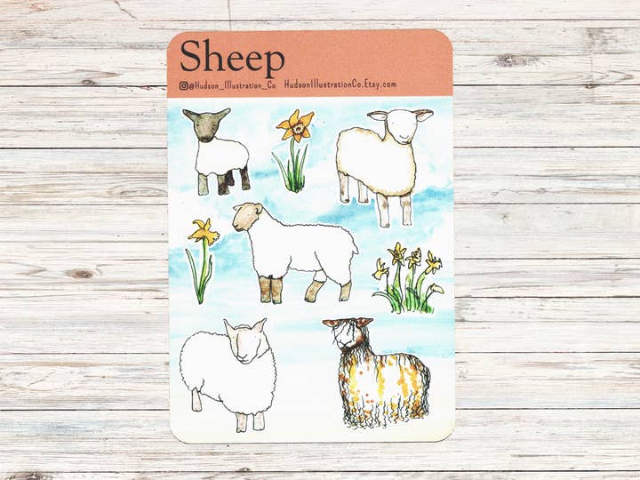 Sheep Sticker Sheet for wholesale by Hudson Illustration Co - About Town Co