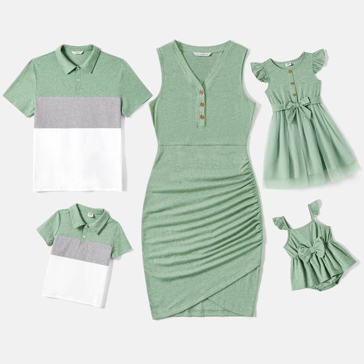 Matching Button Half Placket Tank Dresses & Colorblock Polo for wholesale by PatPat Matching