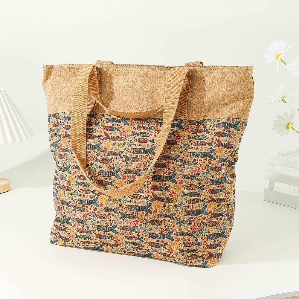 wandf - Wholesale Tote Bag - Women's - Printed Cork material Handbag Shoulder Bag Tote Bag0
