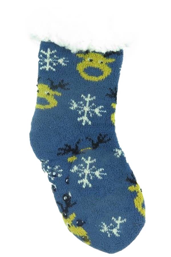 Cap Zone – Engroshandel Strømper - Børn – Børn rensdyr snefnug mønstrede fuzzy fleece sokker1