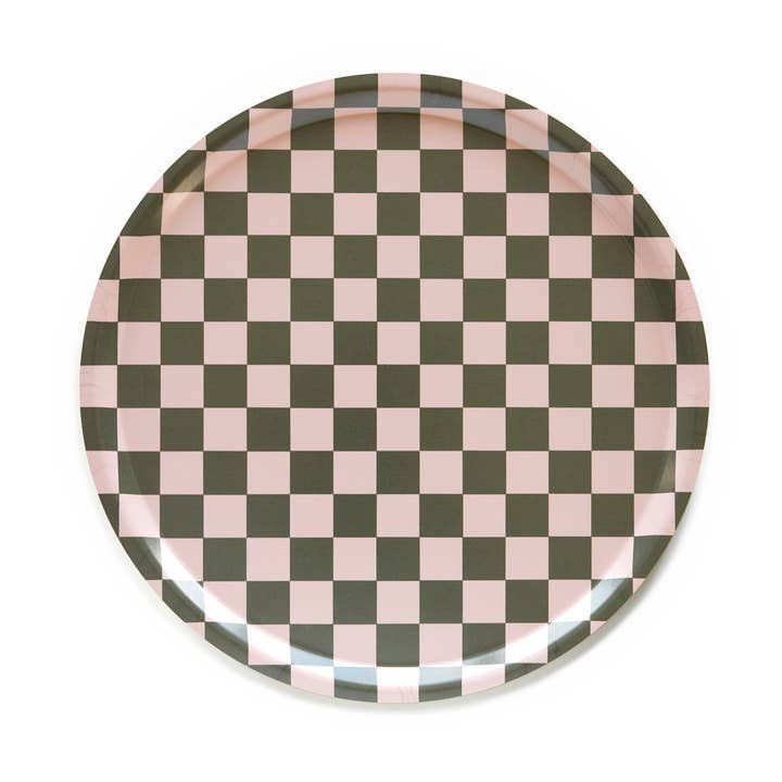 Olive CHECKER Round Serving Tray - 38 cm for wholesale by BLU KAT