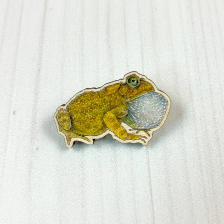 Sarah Draws Things - Wholesale Lapel Pin/Button - American Toad - 1.5" illustrated wooden pin 1