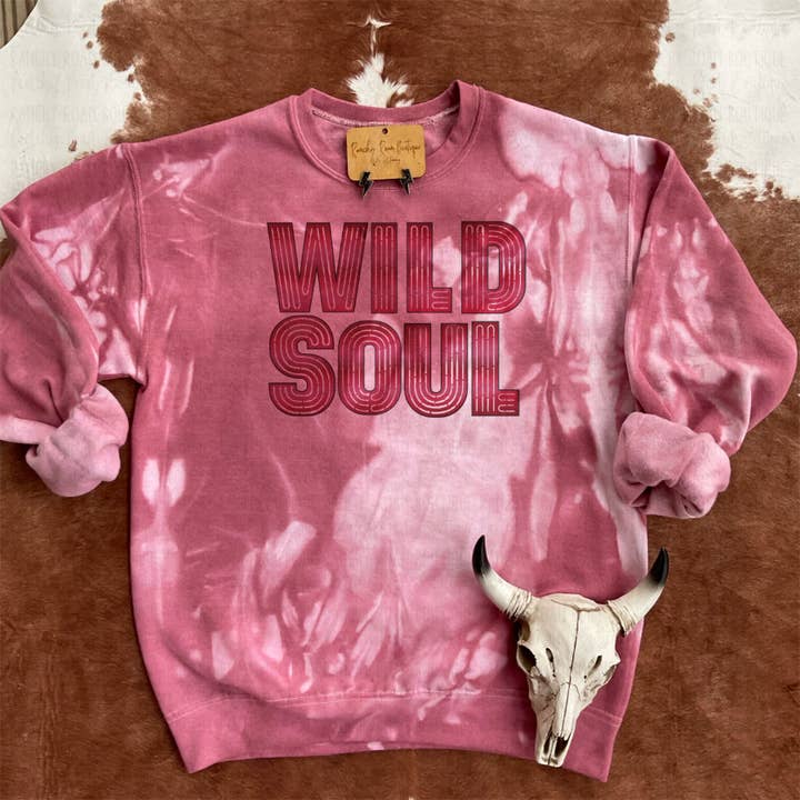 Ranchy Roan Boutique - Wholesale Graphic Sweatshirt - Women's - Neon Wild Soul Western Dyed Sweatshirt