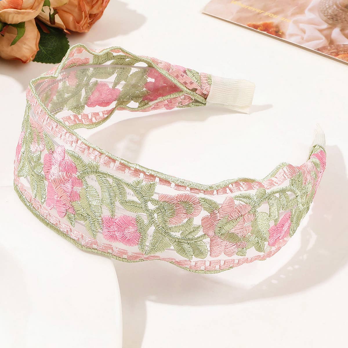 ACCITY - Wholesale Fashion Headband - Women's - MESH EMBROIDERED FLOWER HEADBAND_CWAHA16511
