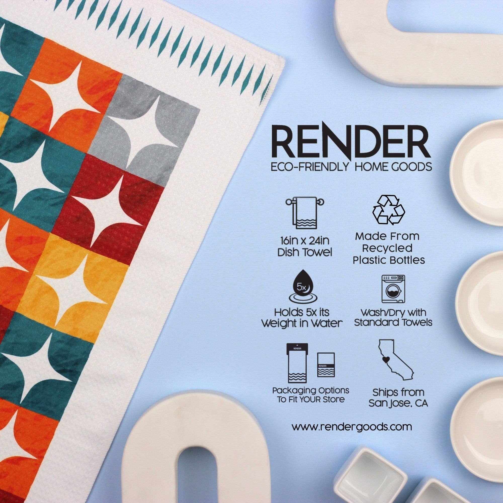 Render Goods - Wholesale Tea towel - Mid-Century Colorblock Dish Towel - 16''x24''3