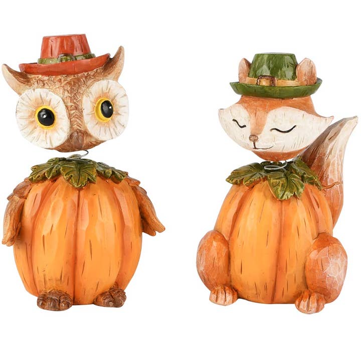 Eule/Fuchs m/wackeligem Kopf, Polyresin, 7x7x11cm, 2ass. für den Großhandel von Dekoratief