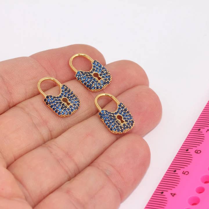 24k Glänsande Guld CZ Låsberlocker, Mikro Pave Hänglås, MLS395 för wholesale av QueenJewelryM